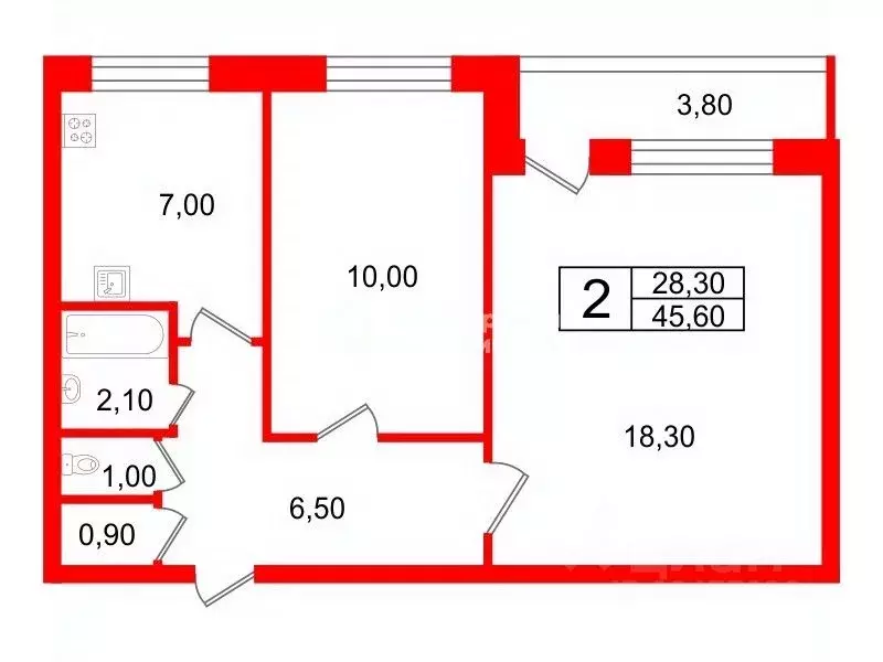 2-к кв. Санкт-Петербург, Санкт-Петербург, Колпино бул. Трудящихся, 39 ... - Фото 2