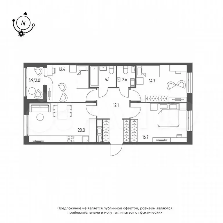 3-к. квартира, 84,6 м, 8/9 эт. - Фото 0