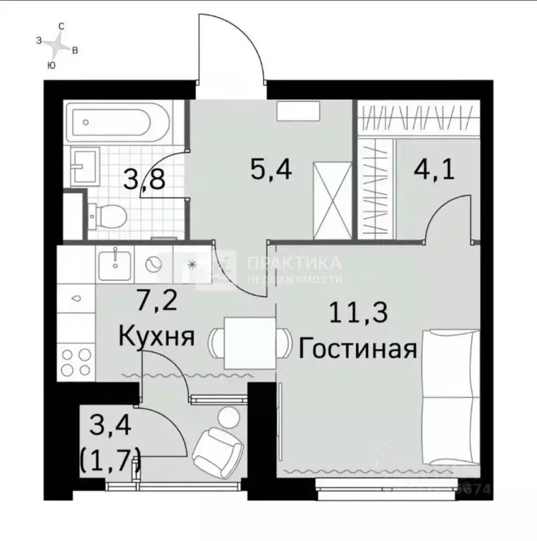 1-к кв. Москва Строительный проезд, 9к1 (33.4 м) - Фото 2
