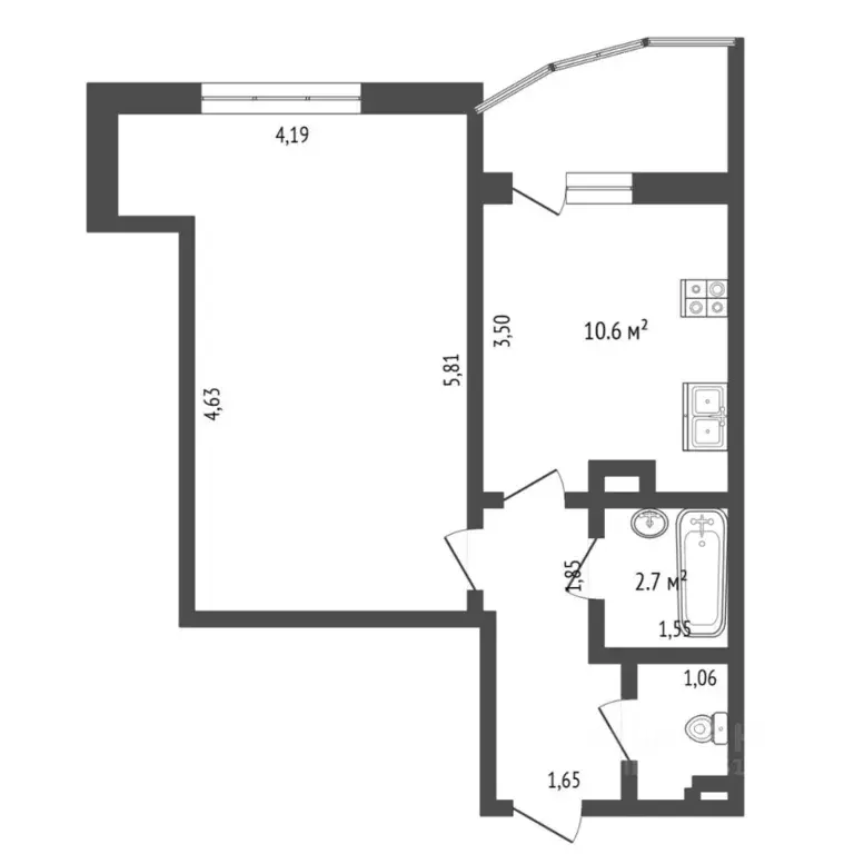 1-к кв. Тюменская область, Тюмень ул. Василия Гольцова, 1 (41.2 м) - Фото 2