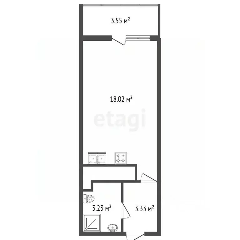 Студия Санкт-Петербург аллея Арцеуловская, 21 (24.4 м) - Фото 2