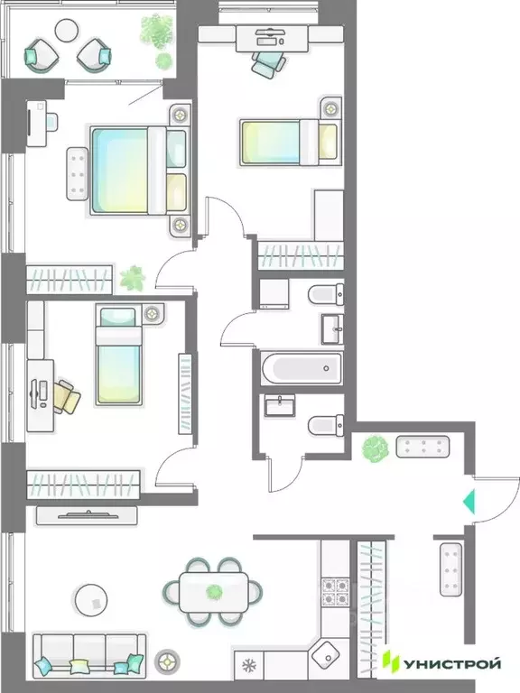 3-к кв. Татарстан, Казань Лето жилой комплекс (92.29 м) - Фото 1