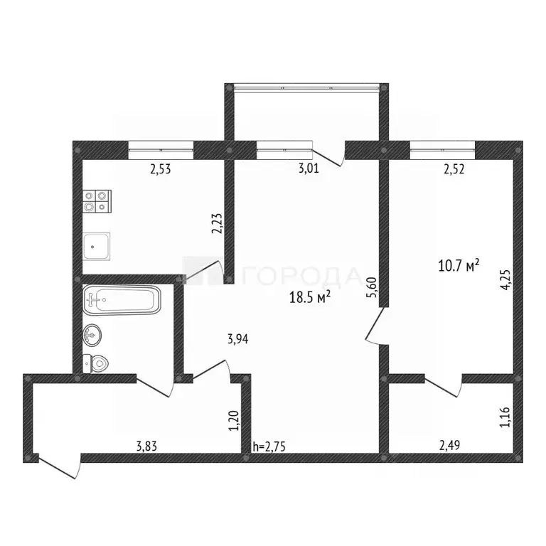 2-к кв. Кемеровская область, Новокузнецк просп. Строителей, 35 (45.4 ... - Фото 2