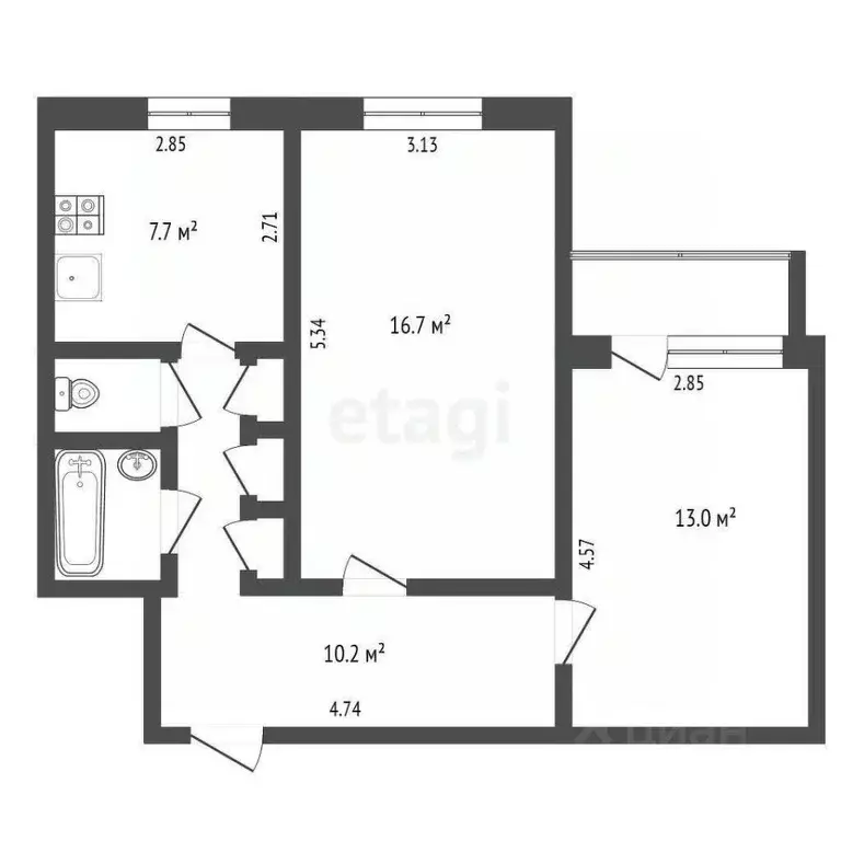 2-к кв. Ямало-Ненецкий АО, Новый Уренгой Мирный мкр, 1/2 (53.6 м) - Фото 2
