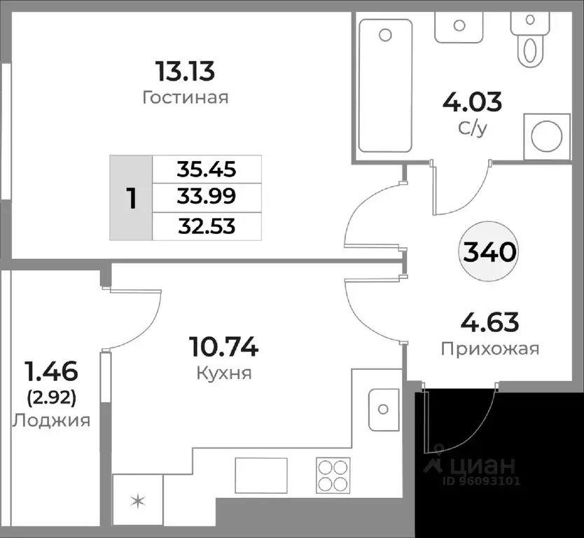 1-к кв. Калининградская область, Калининград Пригородная ул. (33.99 м) - Фото 1