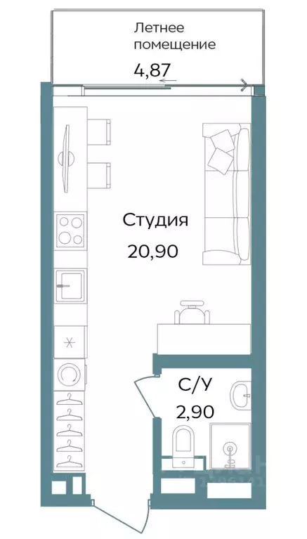 Студия Крым, Саки ул. Морская (28.67 м) - Фото 0