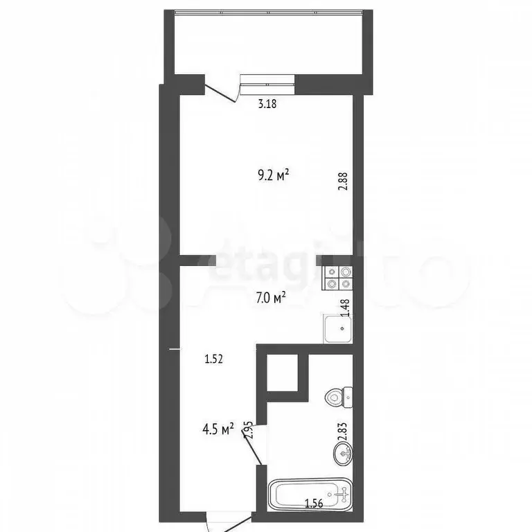 Квартира-студия, 23,2 м, 8/19 эт. - Фото 0