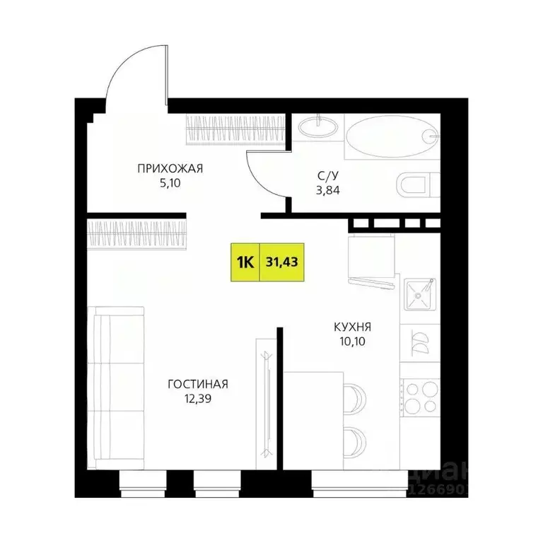 1-к кв. Дагестан, Дербент  (31.43 м) - Фото 1