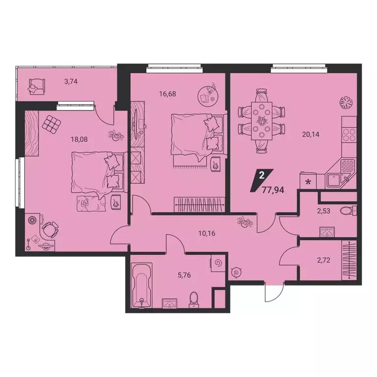 2-комнатная квартира: Екатеринбург, улица Громова, 26 (77.94 м) - Фото 1