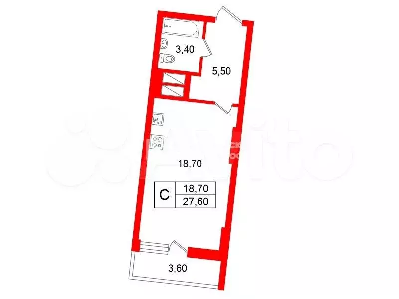 Квартира-студия, 27,6 м, 12/26 эт. - Фото 0