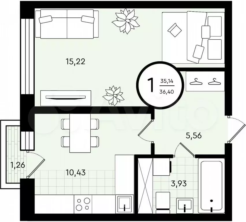 1-к. квартира, 35,4 м, 3/4 эт. - Фото 0