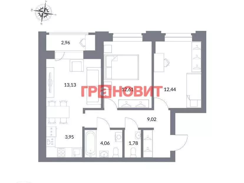 2-комнатная квартира: Новосибирск, улица Державина, 50 (60.1 м) - Фото 0