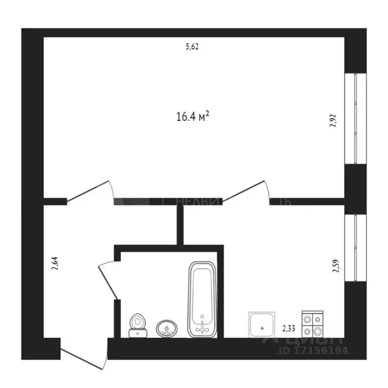 1-к кв. Тюменская область, Тюмень ул. Мельникайте, 97 (30.9 м) - Фото 1