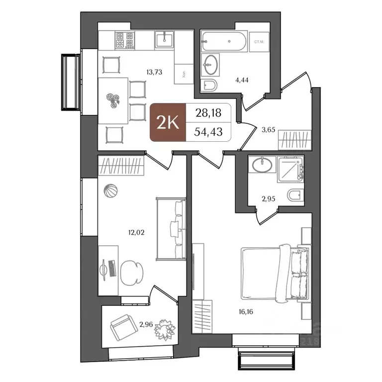 2-к кв. Башкортостан, Уфа Глумилино жилрайон, Холмогоры жилой комплекс ... - Фото 1