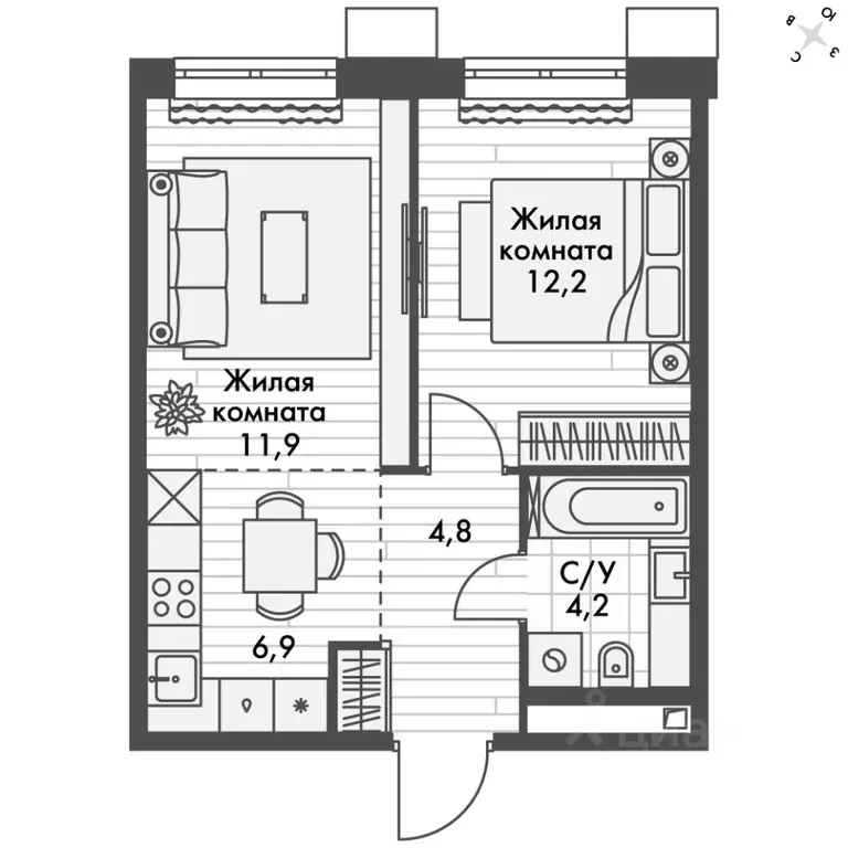 2-к кв. Приморский край, Владивосток Снеговая Падь мкр, ул. Адмирала ... - Фото 2