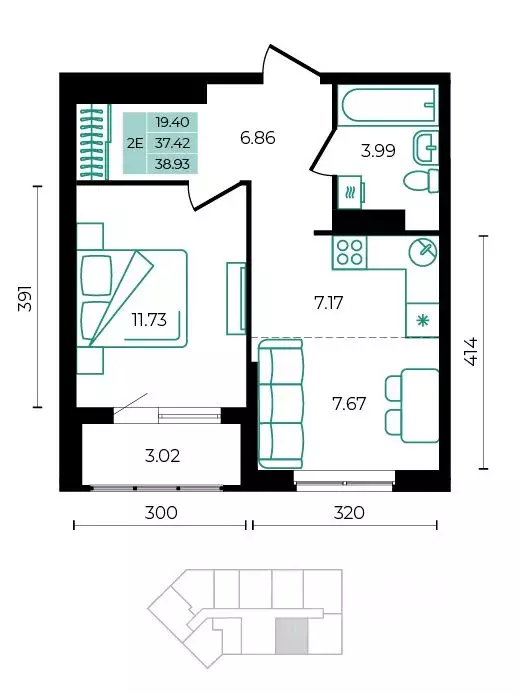 2-к кв. Адыгея, Майкопский район, пос. Тульский ул. Заречная (38.93 м) - Фото 1