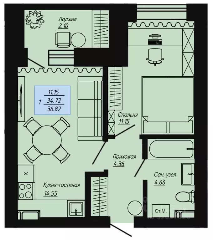 1-к кв. Волгоградская область, Волгоград пос. Ангарский, Клевер жилой ... - Фото 1