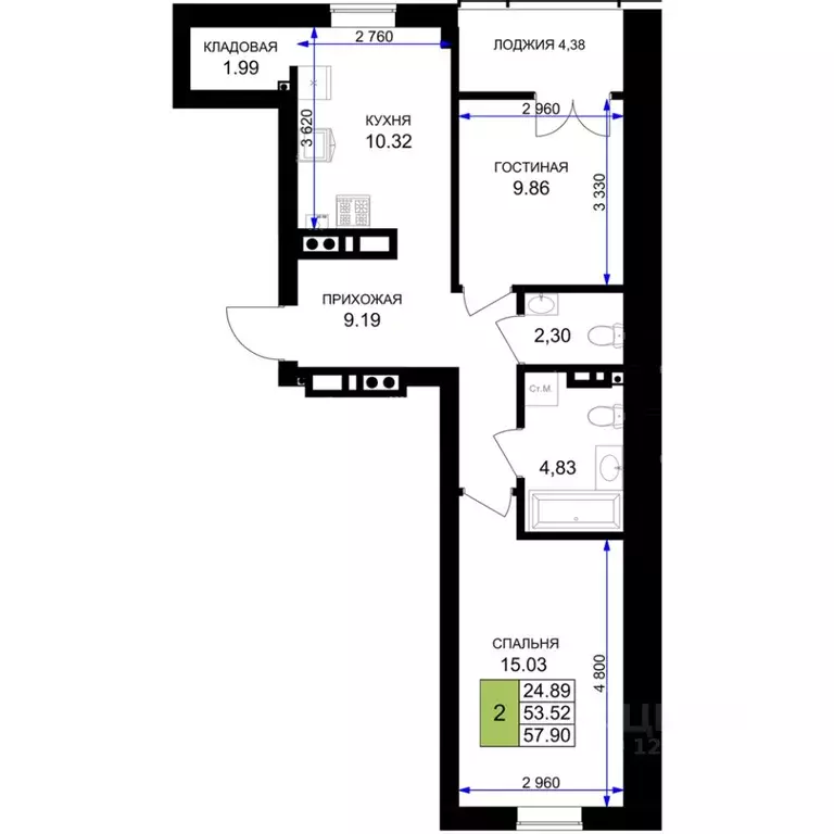 2-к кв. Калининградская область, Гурьевск Включи жилой комплекс (57.9 ... - Фото 1