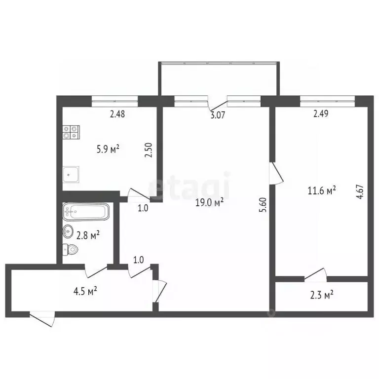 2-к кв. Хабаровский край, Хабаровск ул. Лермонтова, 1В (46.1 м) - Фото 1