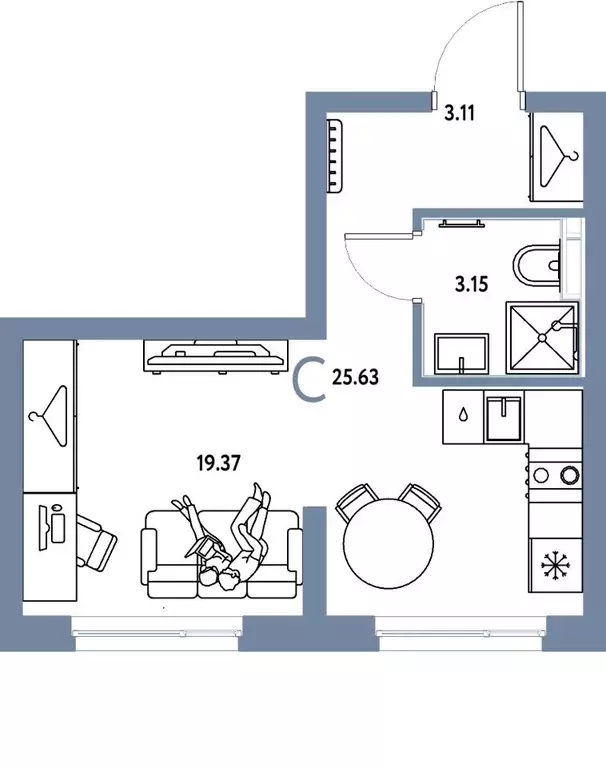 Студия Свердловская область, Екатеринбург ул. Шефская, 28А (25.63 м) - Фото 1