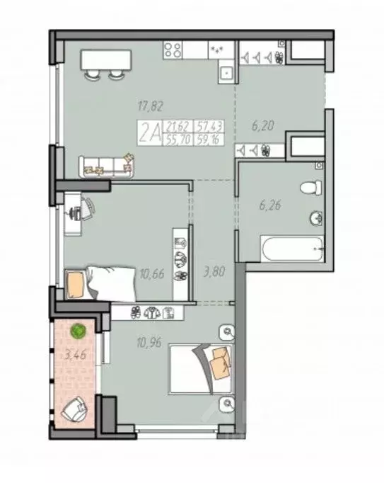 2-к кв. Свердловская область, Екатеринбург ул. Печатников, 5 (57.43 м) - Фото 1