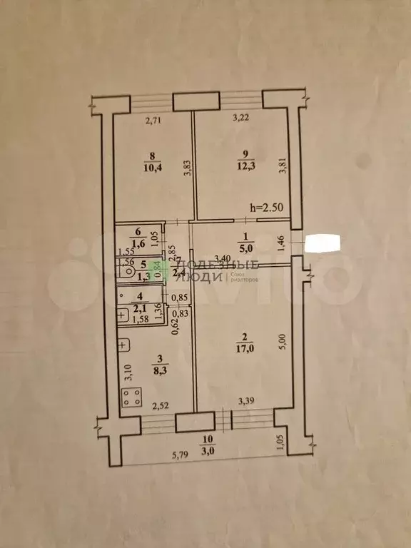 3-к. квартира, 63,4 м, 5/5 эт. - Фото 0