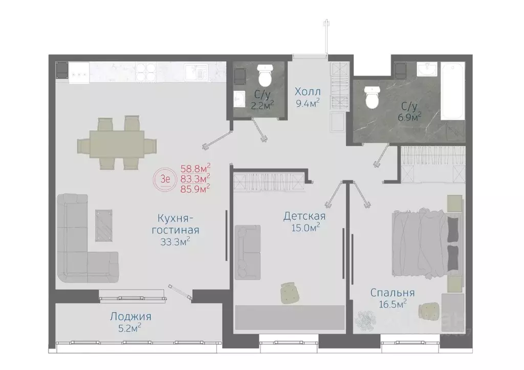 3-к кв. Воронежская область, Новоусманский район, пос. Отрадное ул. ... - Фото 1
