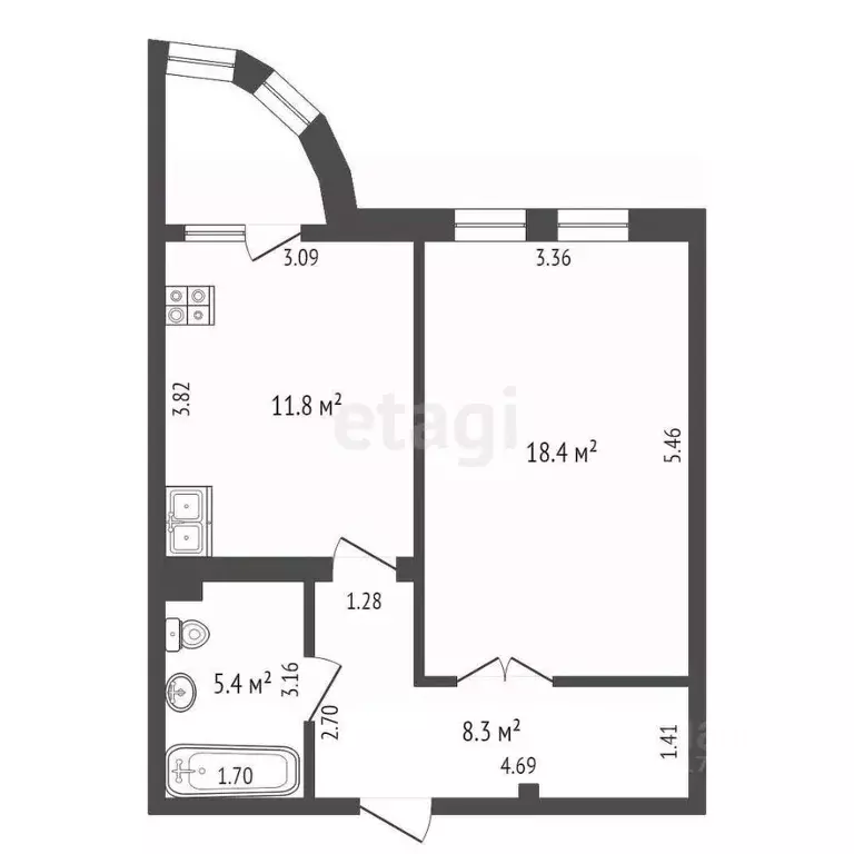 1-к кв. Ямало-Ненецкий АО, Новый Уренгой Набережная ул., 47А (43.9 м) - Фото 2