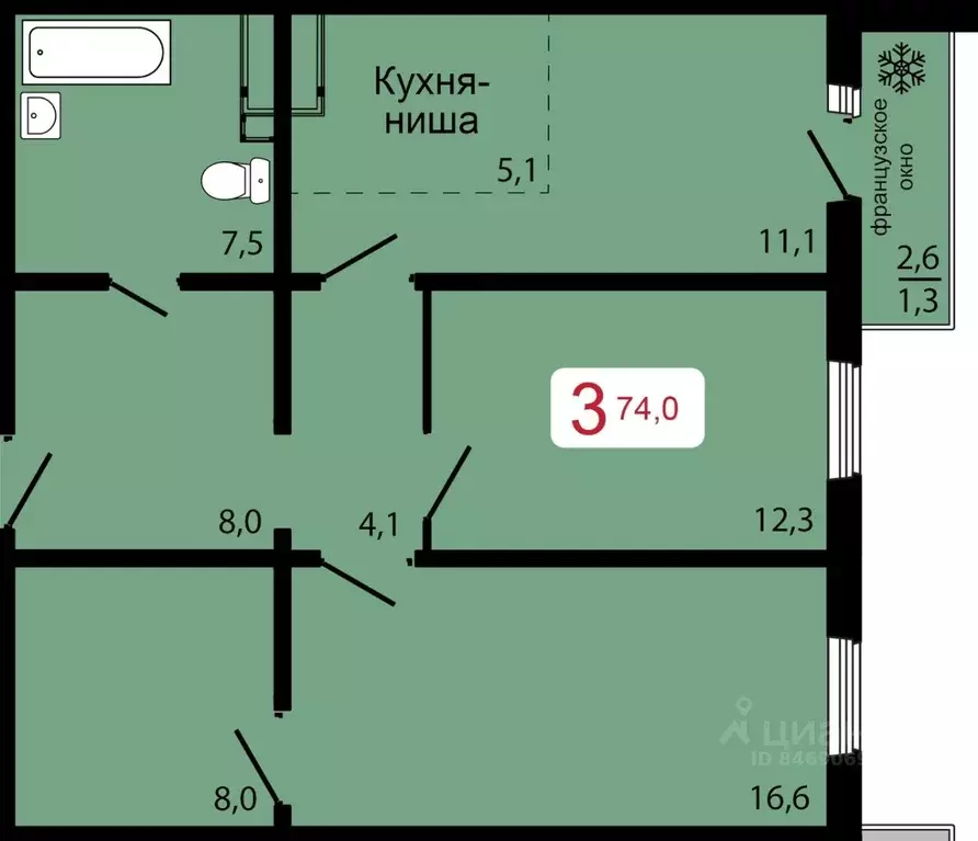 3-к кв. Красноярский край, Красноярск ул. Калинина (74.0 м) - Фото 0