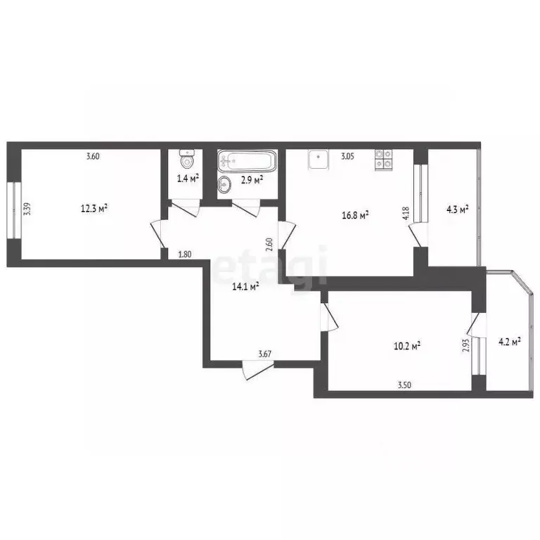 2-к кв. Тюменская область, Тюмень ул. Василия Гольцова, 2 (58.7 м) - Фото 1