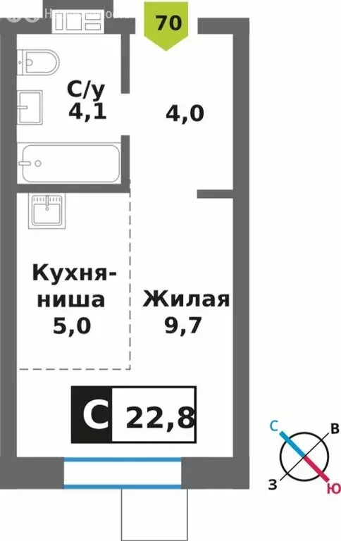 Квартира-студия: Светлые Горы, квартал Марьино-Знаменское, жилой ... - Фото 1