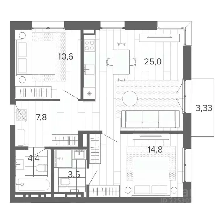 3-к кв. Алтайский край, Барнаул тракт Змеиногорский, 35Б (69.05 м) - Фото 1