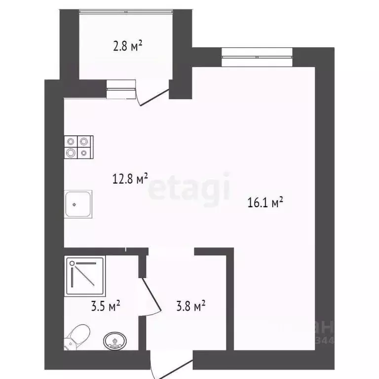 Студия Тюменская область, Тюмень Полевая ул., 105к2 (34.4 м) - Фото 0