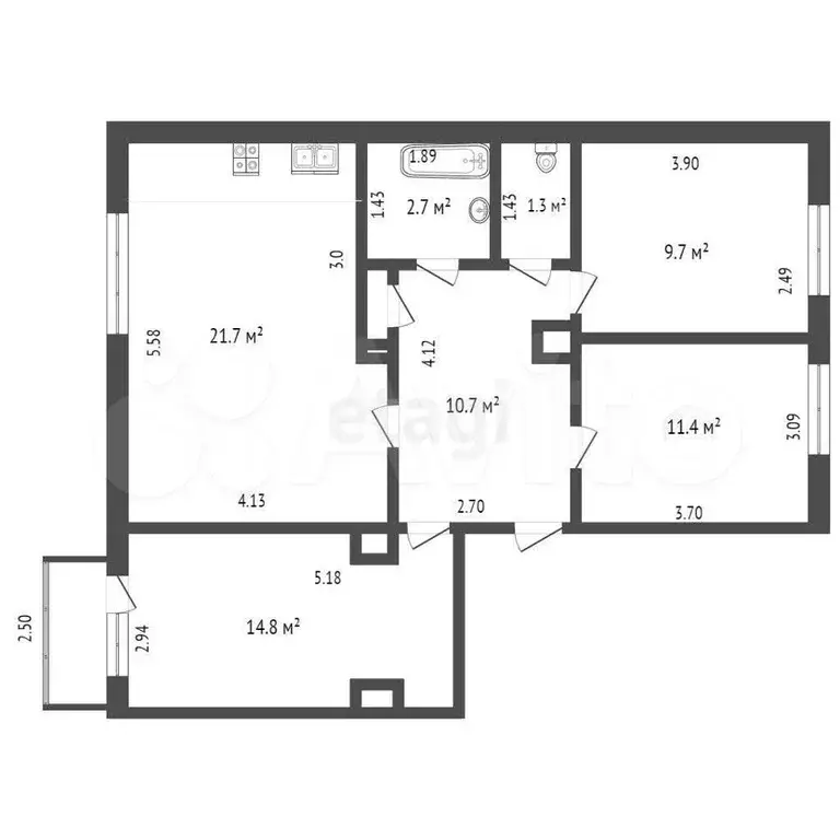 3-к. квартира, 72,7 м, 2/2 эт. - Фото 1