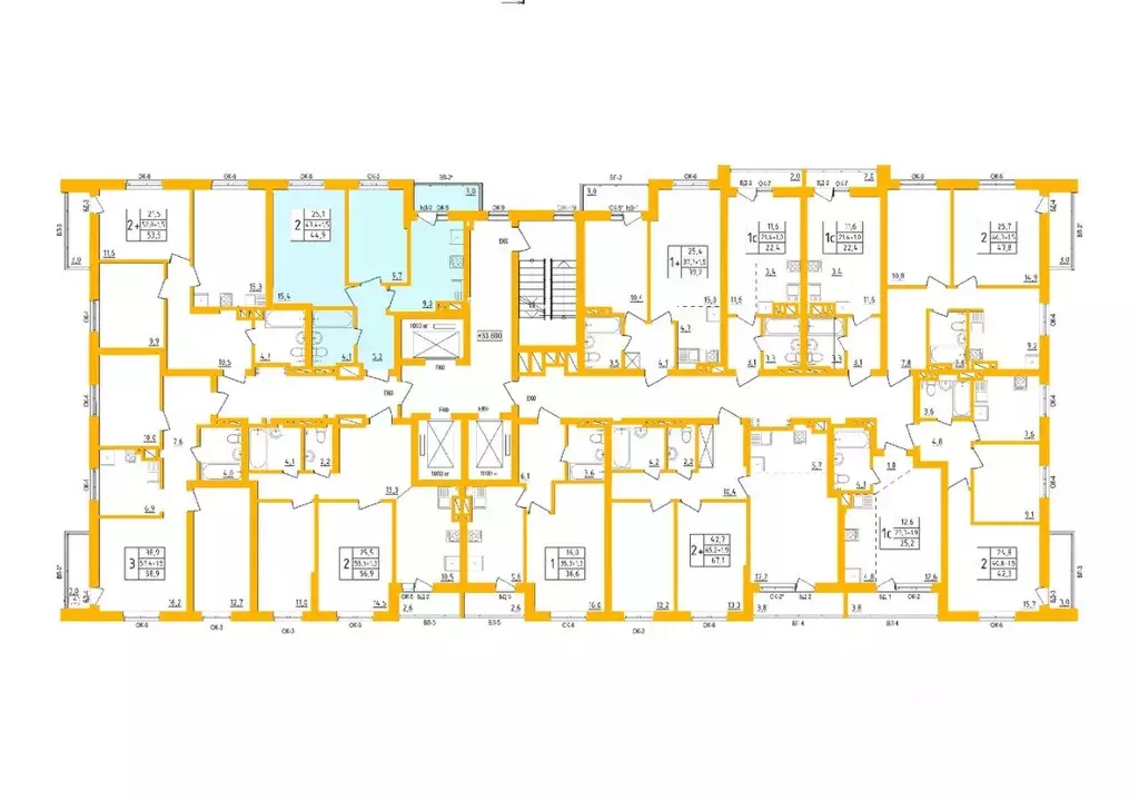 2-к кв. Башкортостан, Уфа Инорс-4Б мкр, Акварель жилой комплекс (44.6 ... - Фото 1