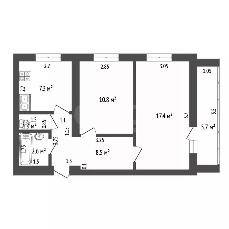 2-к кв. Татарстан, Азнакаево ул. Султангалиева, 25Б (47.0 м) - Фото 2