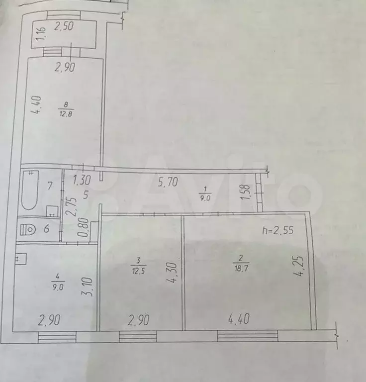 3-к. квартира, 69,3 м, 5/5 эт. - Фото 0