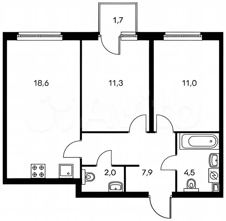 2-к. квартира, 55 м, 8/10 эт. - Фото 0