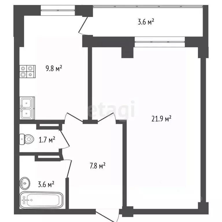1-к кв. Башкортостан, Стерлитамак ул. Строителей, 18 (44.9 м) - Фото 2