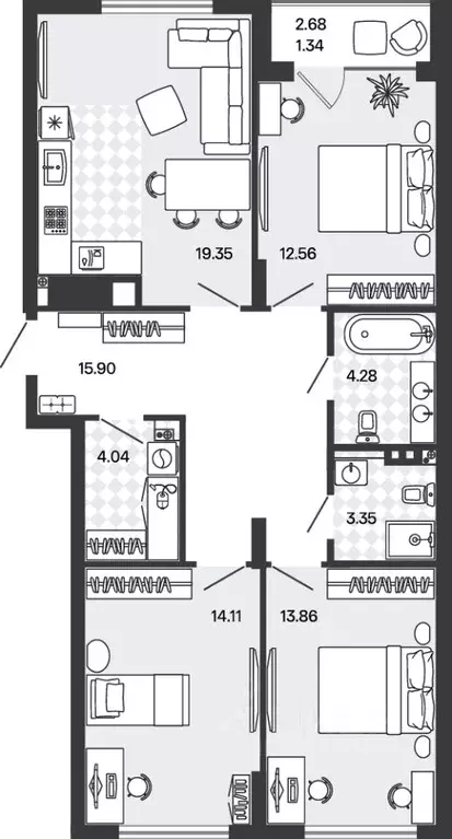 3-к кв. Калининградская область, Гурьевский муниципальный округ, пос. ... - Фото 1