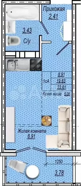 Квартира-студия, 24м, 6/9эт. - Фото 0