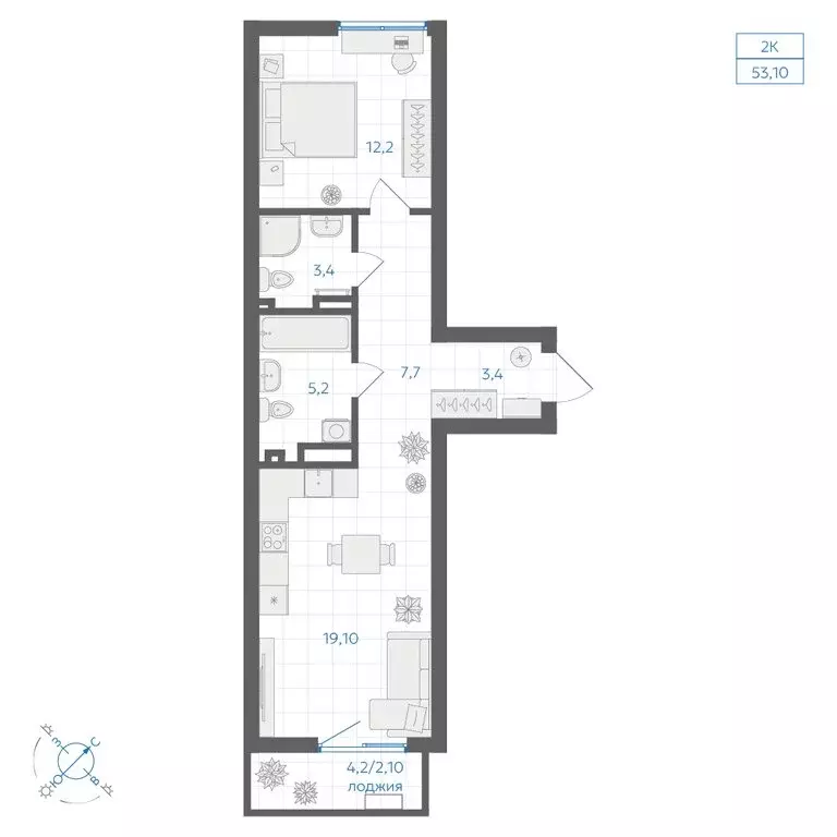 2-комнатная квартира: Челябинск, ЖК Клевер (53.1 м) - Фото 2