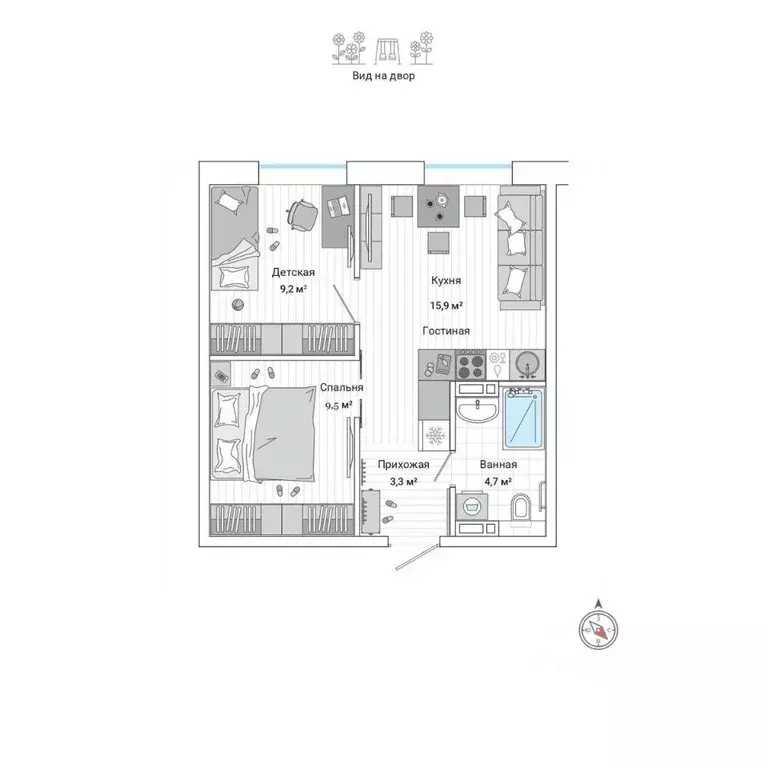 2-к кв. Приморский край, Владивосток ул. Нейбута (42.9 м) - Фото 1