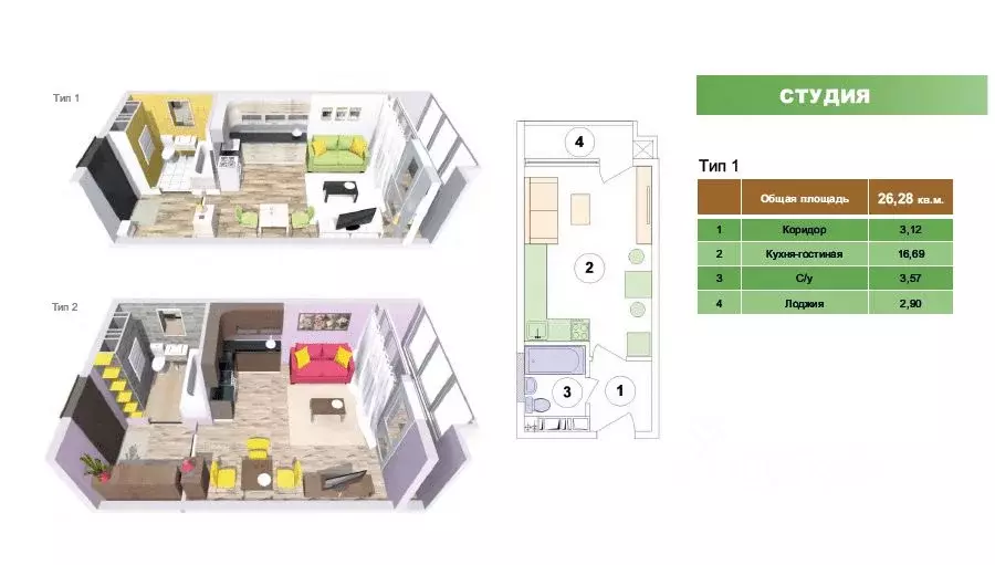 Студия Краснодарский край, Анапа Рождественская ул., 55к2 (28.0 м) - Фото 2