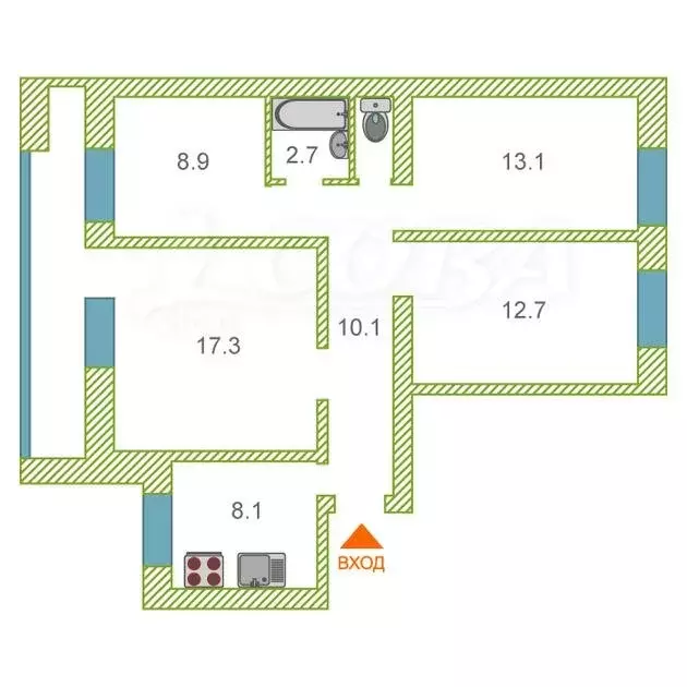 4-комнатная квартира: Тюмень, Боровская улица, 8 (74.1 м) - Фото 1