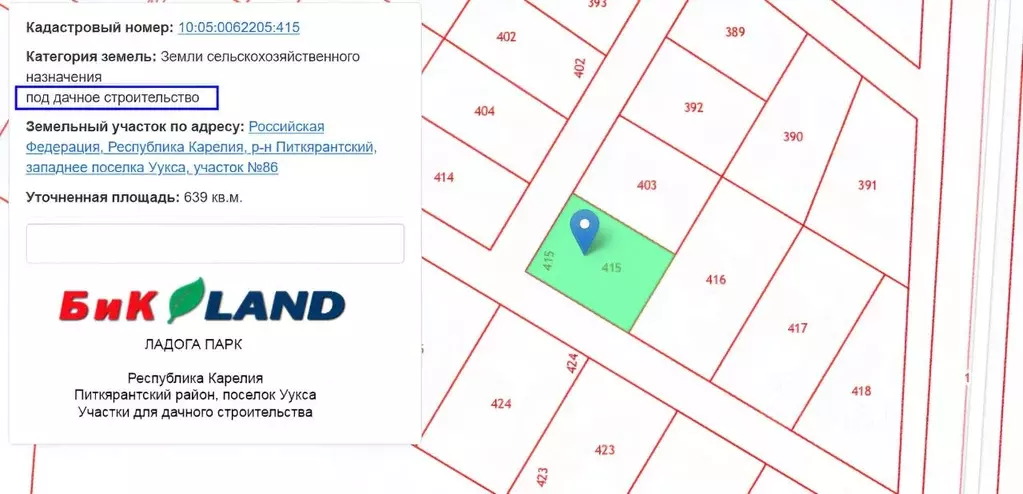 Участок в Карелия, Питкярантский муниципальный округ, Ладога Парк дп ... - Фото 2