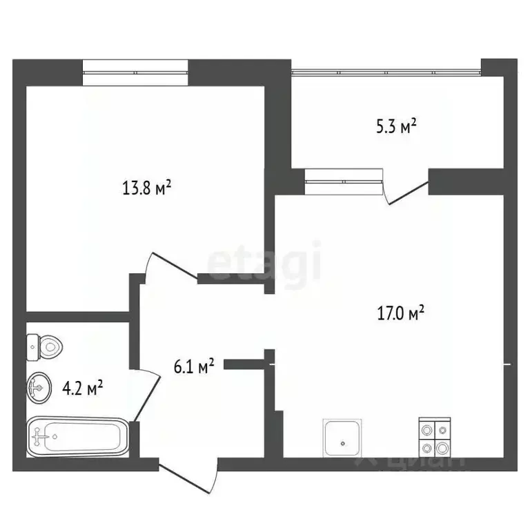 1-к кв. Тюменская область, Тюмень ул. Пожарных и Спасателей, 5 (41.0 ... - Фото 2