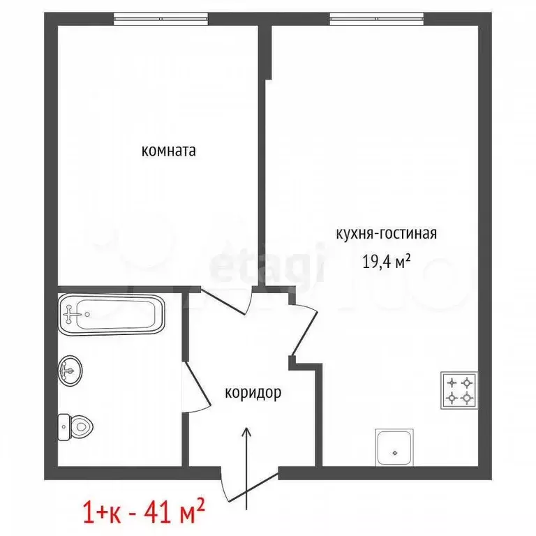 1-к. квартира, 41 м, 1/12 эт. - Фото 1