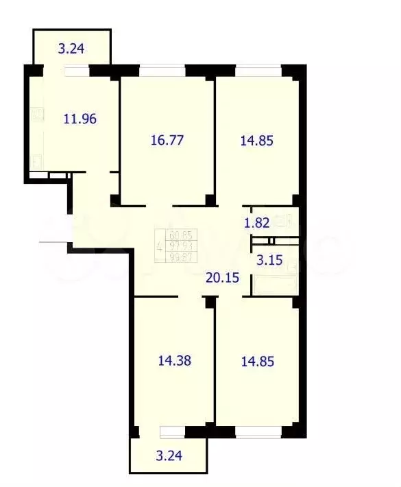 4-к. квартира, 99,9 м, 7/9 эт. - Фото 0