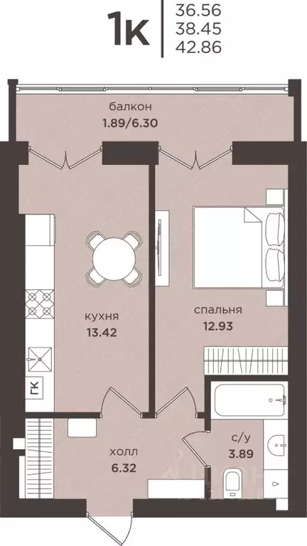 1-к кв. Калининградская область, Гурьевск  (38.45 м) - Фото 0